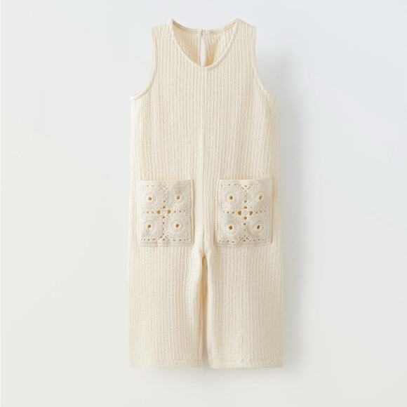 Zara Long Jumpsuit with Crocheted Pockets 6Y NWT - Picture 1 of 6